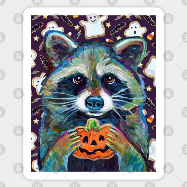 Halloween Raccoon with Jack O Lantern Cookie Sticker by RobertPhelpsArt